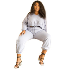 OEM China Factory Plus Size Two Piece Set Fat Woman Women′s Two Piece Activewear Sets V-Neck Long Sleeve 2020